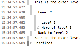 コンソール出力に入れ子になっているメッセージのスクリーンショット。