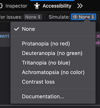 Snippet of Firefox developer tools showing the simulate popup